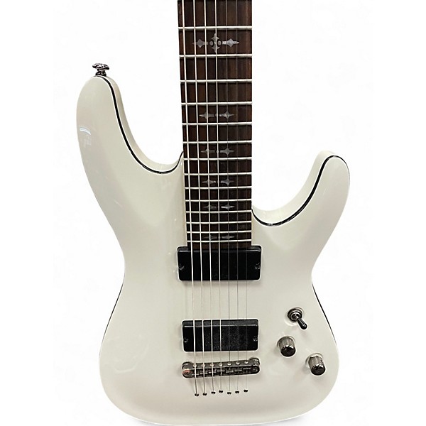 Used Schecter Guitar Research Demon 7 String White Solid Body Electric Guitar
