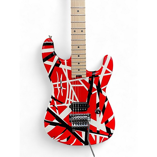 Used EVH Striped Series Frankie Red with Black and White Stripes Solid Body Electric Guitar