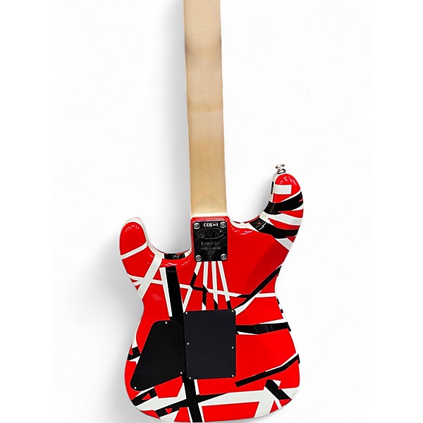 Used EVH Striped Series Frankie Red with Black and White Stripes Solid Body Electric Guitar
