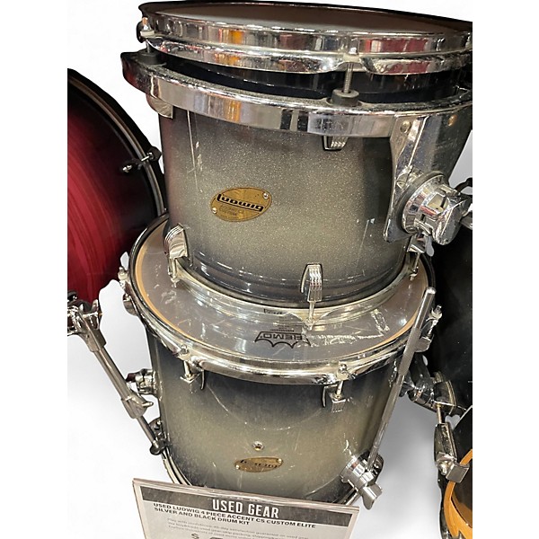 Used Ludwig 4 Piece Accent CS Custom Elite SILVER AND BLACK Drum Kit