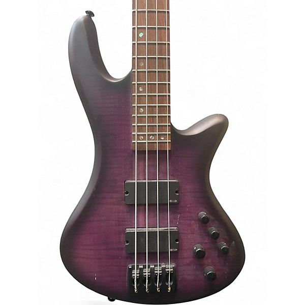 Used Schecter Guitar Research Stiletto Studio 4 String Fretless Trans Purple Electric Bass Guitar