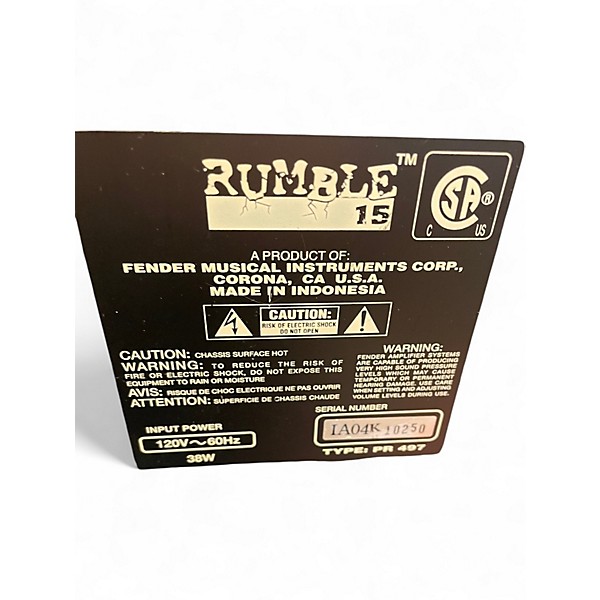 Used Fender Rumble 15 15W 1X8 Bass Combo Amp
