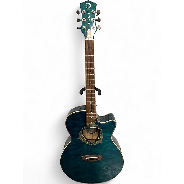 Used Luna FAU DPN Trans Blue Acoustic Electric Guitar