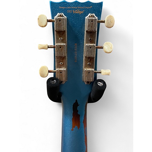 Used Vintage 120 UPGRADED PELHAM BLUE AND TOBACCO SUNBURST Solid Body Electric Guitar