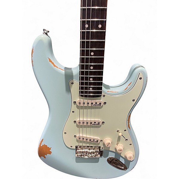 Used Vintage V6 Blue Solid Body Electric Guitar