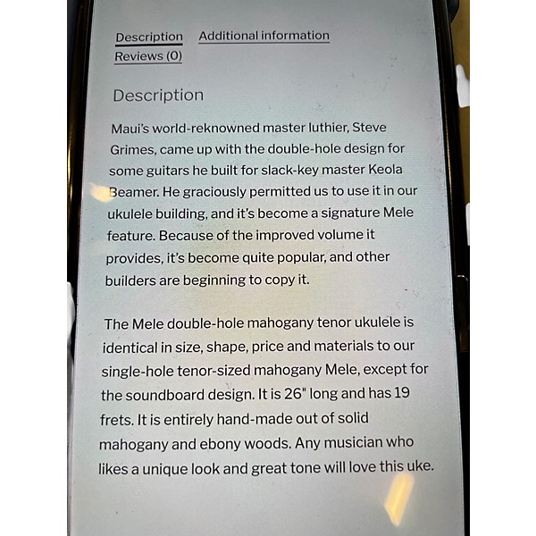 Used Mele DOUBLE HOLE TENOR Mahogany Ukulele