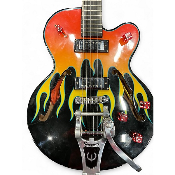 Used Epiphone Flamekat Ebony with Flame Graphic Hollow Body Electric Guitar