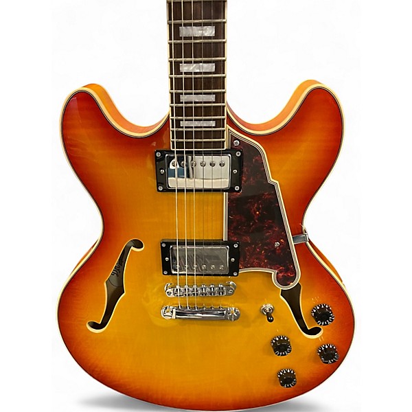 Used D'Angelico Premier DC Semi-Hollow Double Cutaway with Stop-Bar Tailpiec Dark Iced Tea Burst Hollow Body Electric Guitar