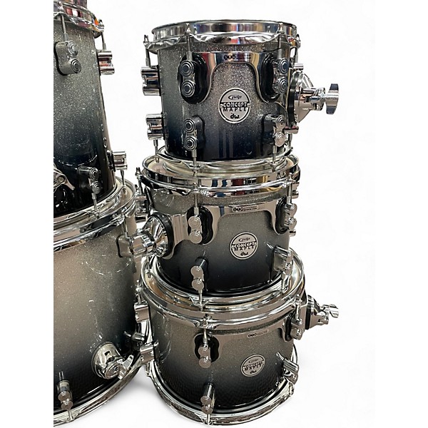 Used PDP by DW 7 Piece Concept Maple Black to Silver Sparkle Drum Kit