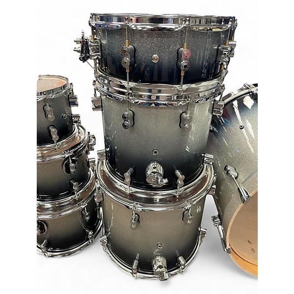 Used PDP by DW 7 Piece Concept Maple Black to Silver Sparkle Drum Kit
