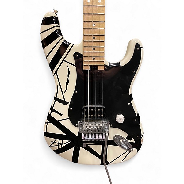 Used EVH Striped Series White with Black Stripes Solid Body Electric Guitar