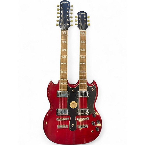 Used Epiphone G1275 Double Neck Crimson Red Trans Solid Body Electric Guitar