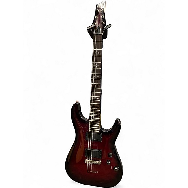 Used Schecter Guitar Research Demon 6 RED BURST FLAME Solid Body Electric Guitar