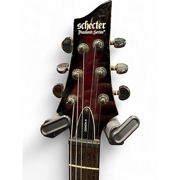 Used Schecter Guitar Research Demon 6 RED BURST FLAME Solid Body Electric Guitar