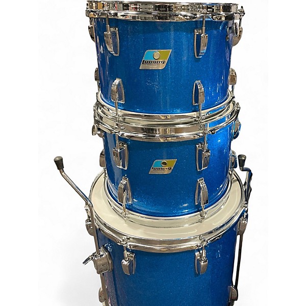 Used 1970s Ludwig 4 Piece Big Beat Blue Sparkle Drum Kit