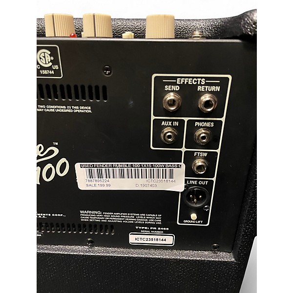Used Fender Rumble 100 1x15 100W Bass Combo Amp
