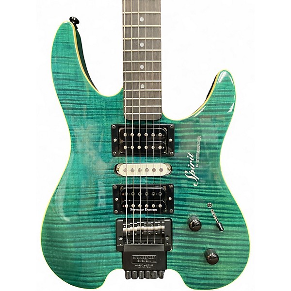 Vintage 1990s Spirit GU7R GREEN FLAME MAPLE Solid Body Electric Guitar