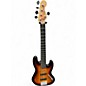 Used Squier Deluxe Jazz Bass Active V 5 String 2 Tone Sunburst Electric Bass Guitar thumbnail