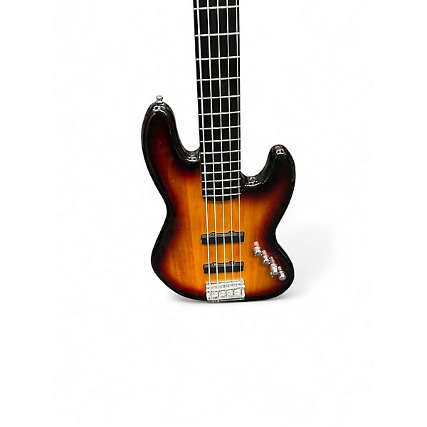 Used Squier Deluxe Jazz Bass Active V 5 String 2 Tone Sunburst Electric Bass Guitar