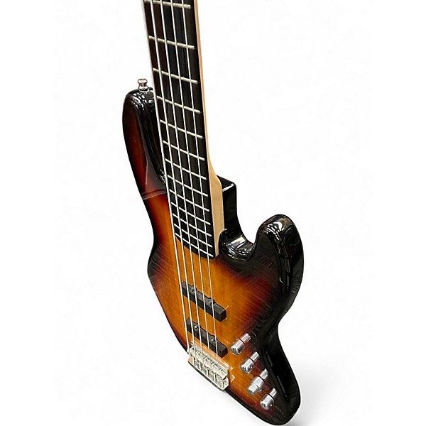 Used Squier Deluxe Jazz Bass Active V 5 String 2 Tone Sunburst Electric Bass Guitar