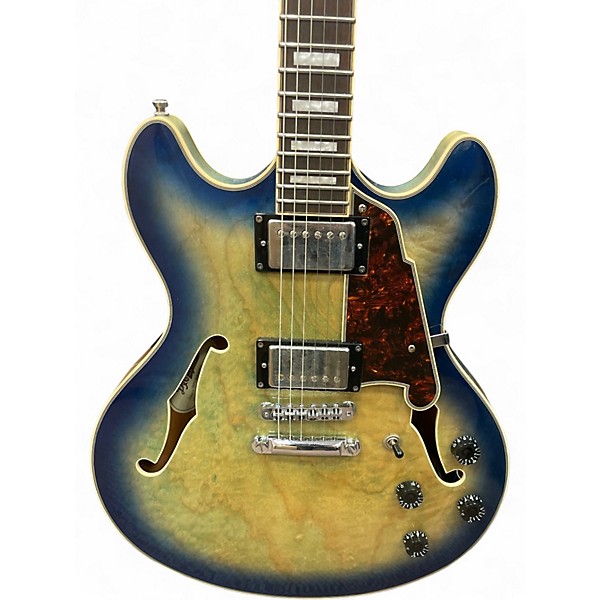 Used D'Angelico Premier Series DC Blue Burst Hollow Body Electric Guitar