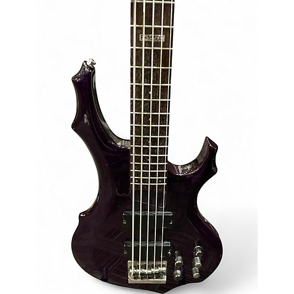 Used ESP LTD F155DX 5 String Purple Electric Bass Guitar