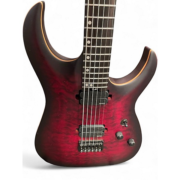 Used Harley Benton Amarok Baritone Red Quilt Solid Body Electric Guitar