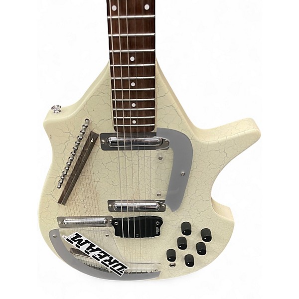 Used Danelectro coral sitar white crackle Solid Body Electric Guitar