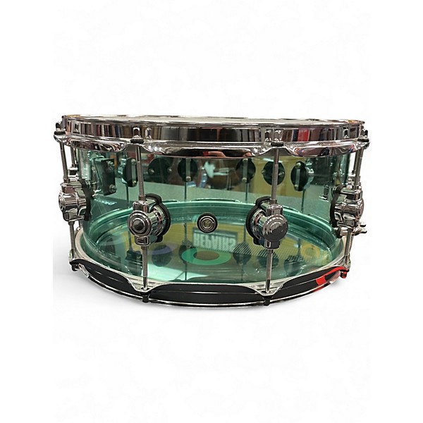 Used DW 14in Design Series Acrylic Snare Drum Sea Glass Drum