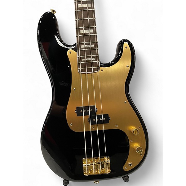 Used 2022 Squier 40th Anniversary Precision Bass Gold Edition Black Electric Bass Guitar
