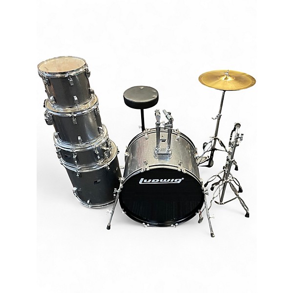 Used Ludwig 5 Piece backbeat complete Silver Sparkle Drum Kit