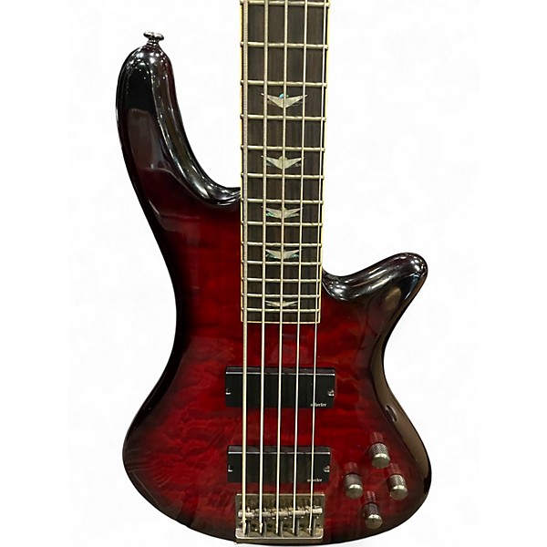 Used Schecter Guitar Research Stiletto Extreme 5 String Crimson Red Trans Electric Bass Guitar