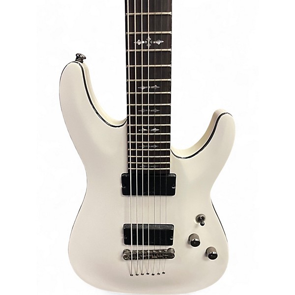 Used Schecter Guitar Research Demon 7 String White Solid Body Electric Guitar