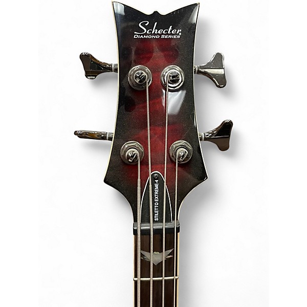 Used Schecter Guitar Research Stiletto Extreme 4 String RED BURST Electric Bass Guitar