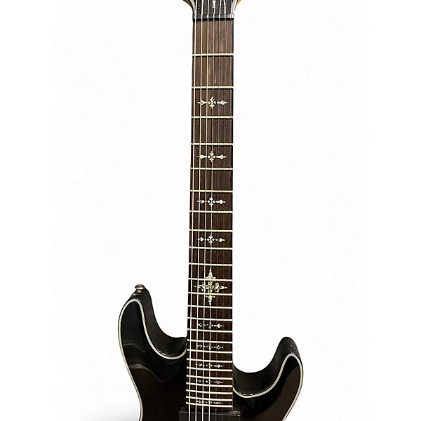 Used 2010s Schecter Guitar Research Damien Elite 7 Metallic Black Solid Body Electric Guitar
