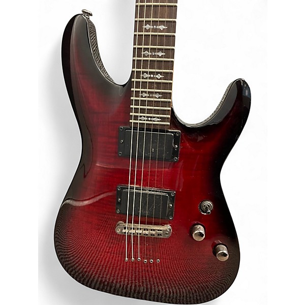 Used 2010s Schecter Guitar Research Demon 6 Crimson Red Burst Solid Body Electric Guitar
