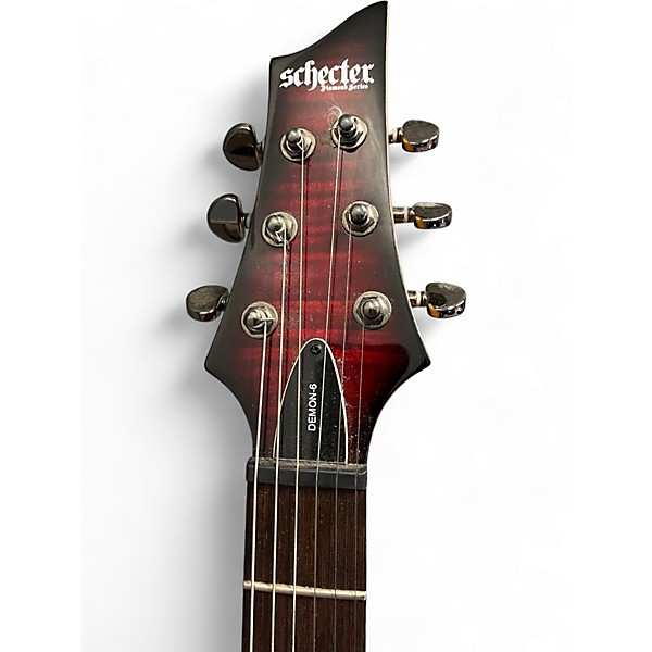 Used 2010s Schecter Guitar Research Demon 6 Crimson Red Burst Solid Body Electric Guitar