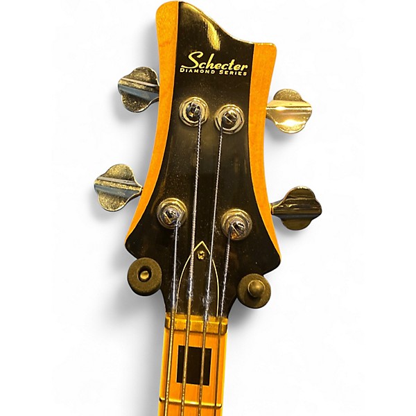 Used Schecter Guitar Research 004 Black and Gold Electric Bass Guitar