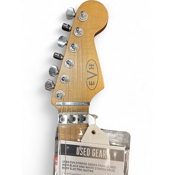 Used EVH Striped Series Frankie Red with Black and White Stripes Solid Body Electric Guitar