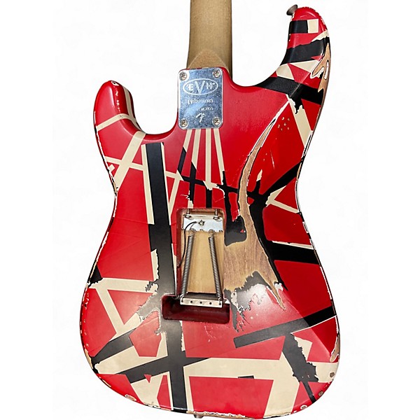Used EVH Striped Series Frankie Red with Black and White Stripes Solid Body Electric Guitar