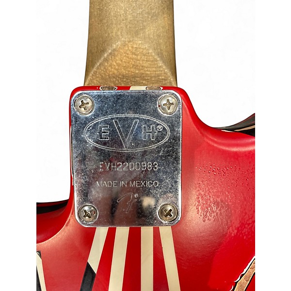 Used EVH Striped Series Frankie Red with Black and White Stripes Solid Body Electric Guitar
