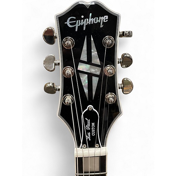 Used Epiphone Les Paul Custom Black and Silver Solid Body Electric Guitar