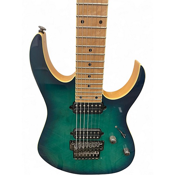 Used Ibanez RG752AHM 7 NEBULA GREEN BURST Solid Body Electric Guitar