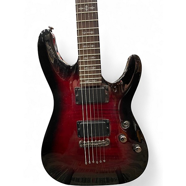 Used Schecter Guitar Research Demon 6 Crimson Red Burst Solid Body Electric Guitar