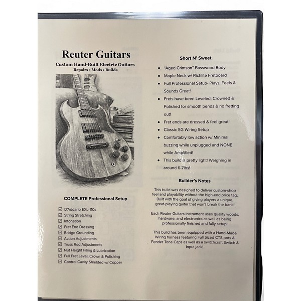 Used Reuter Guitars SG Style Aged Crimson Solid Body Electric Guitar