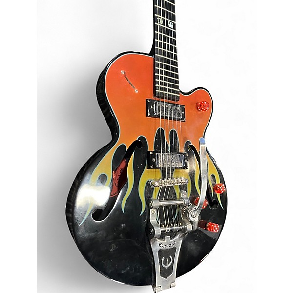 Used Epiphone flamekat flames Hollow Body Electric Guitar