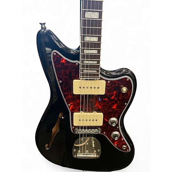 Used Electravox Ultra Deluxe Offset Black Sparkle Hollow Body Electric Guitar