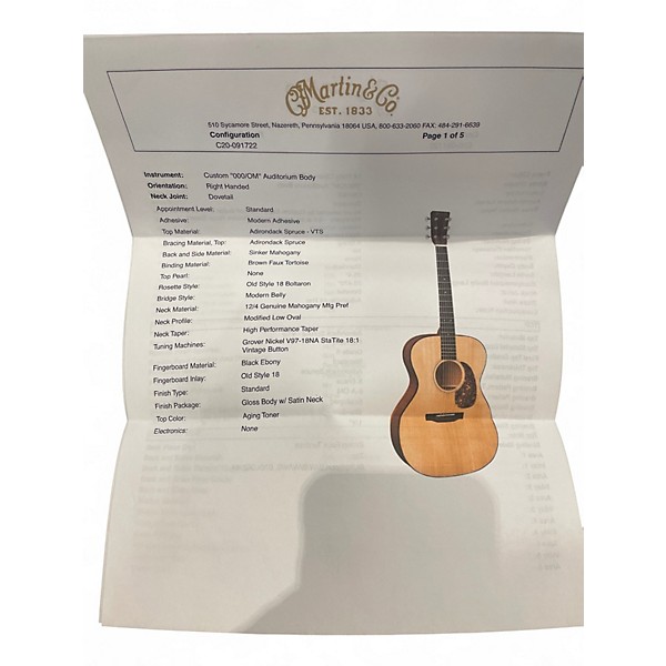 Used Martin Custom Shop OM 18 Style Sinker Mahogany/ Adirondack VTS Natural Acoustic Electric Guitar