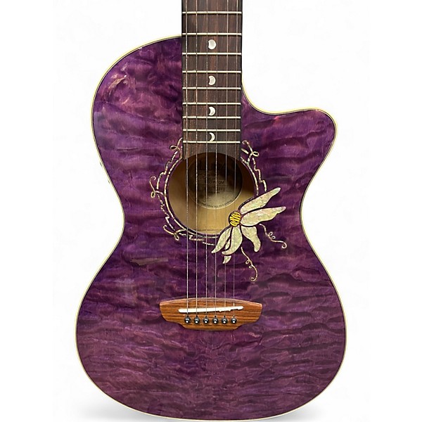 Used Luna Flora Passion Flower Purple Acoustic Electric Guitar
