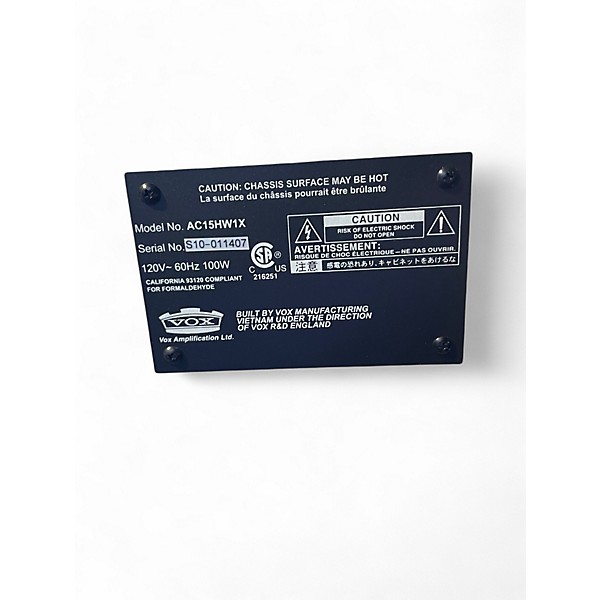 Used VOX AC15HW1X 15W 1x12 Hand Wired Tube Guitar Combo Amp